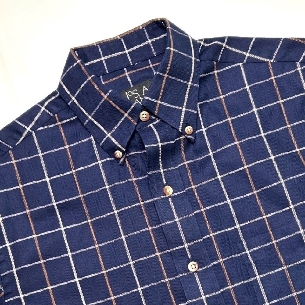 Jos. A. Bank Mens Traveler Windowpane Button Down Shirt Size S Navy Blue Casual